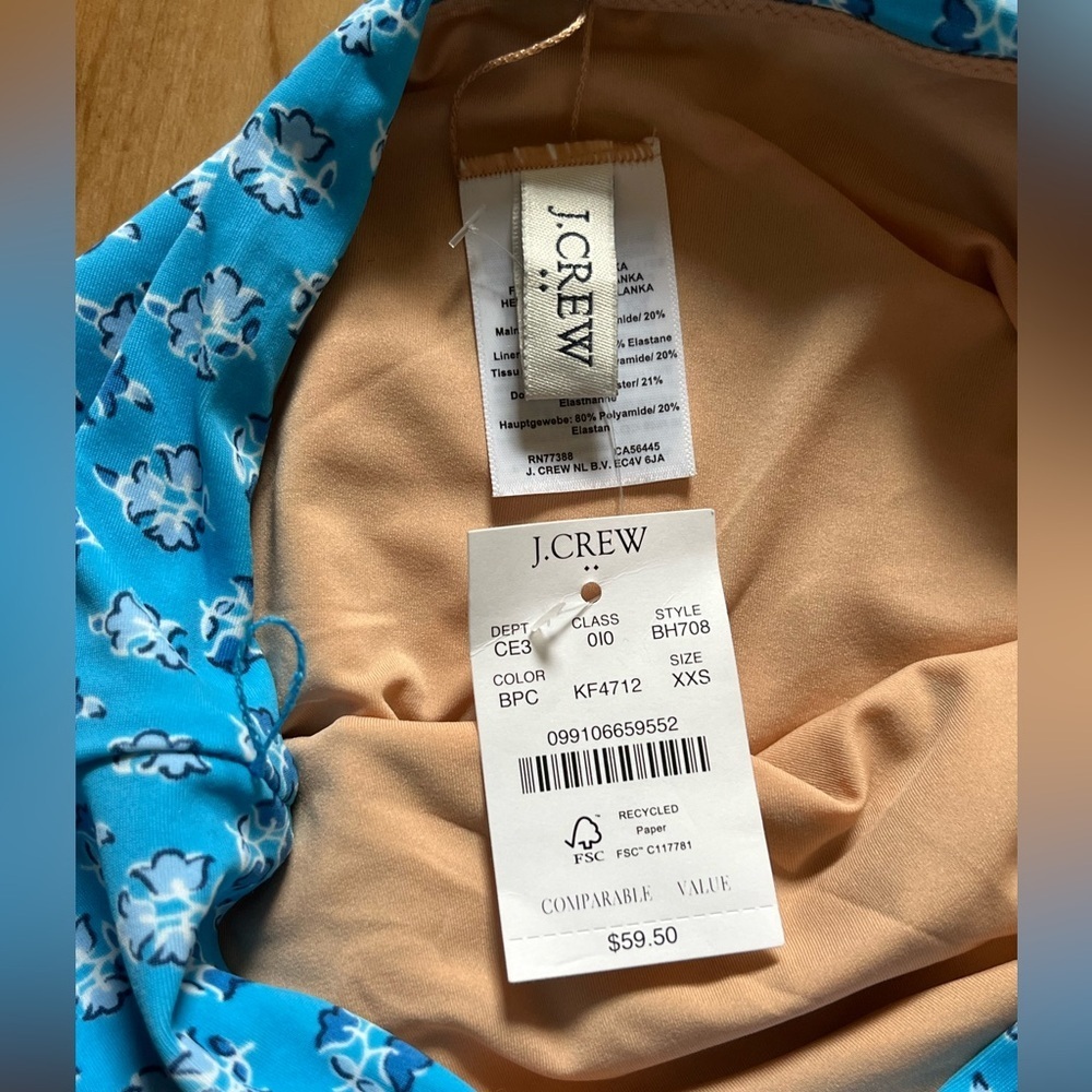 J.Crew Blue Floral High Waisted Bikini Bottom XXS NWT Tie Side Swim - Picture 3 of 8